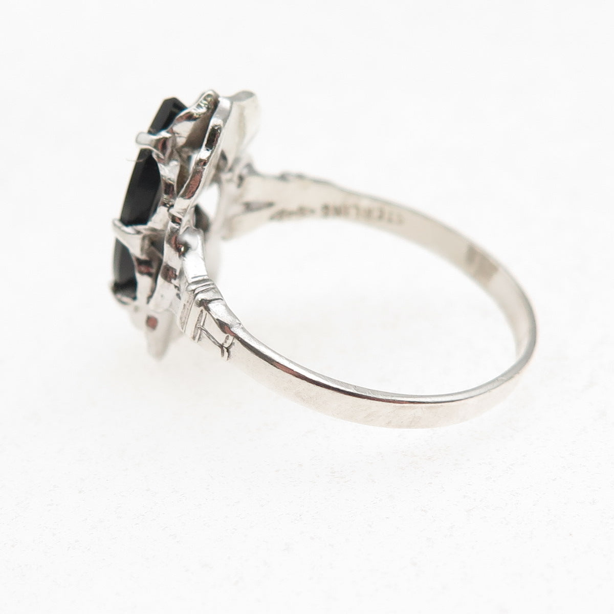 Clark & Coombs 925 Sterling Silver Antique Art Deco Real Black Onyx Ring Size 10
