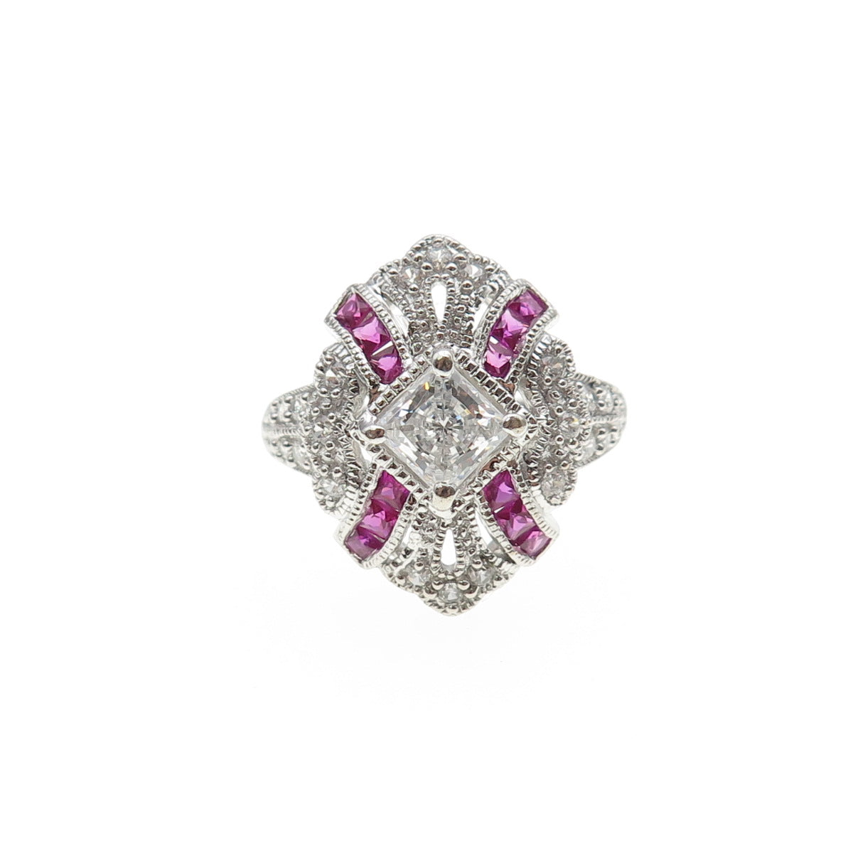 925 Sterling Silver Lab-Created Ruby & C Z Bohemian Ring Size 6.25