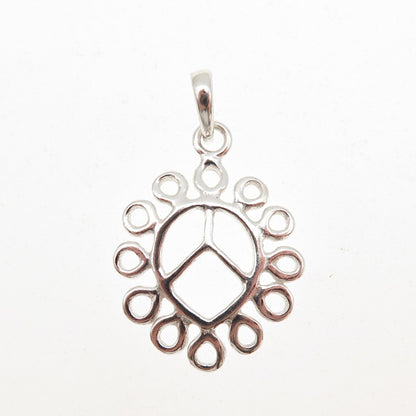 925 Sterling Silver Vintage Peace Symbol Swirl Charm Pendant