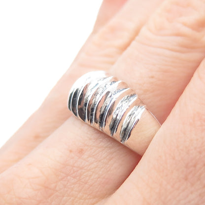 925 Sterling Silver Vintage Mexico Modernist Ribbed Oxidized Ring Size 7.5