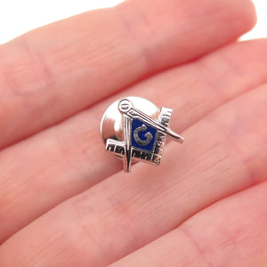 Anson 925 Sterling Silver Antique Art Deco Enamel Masonic Tie Tack / Lapel Pin