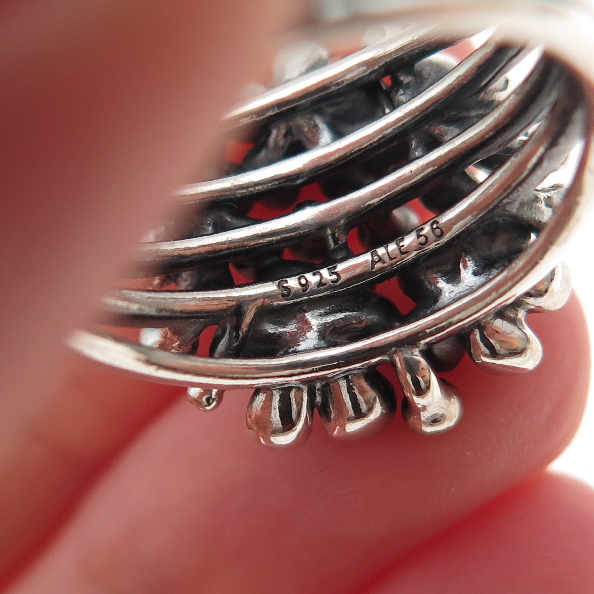 Pandora Sterling Silver Enamel Real Pearl Cherry Blossom Bouquet Ring Size 7.75