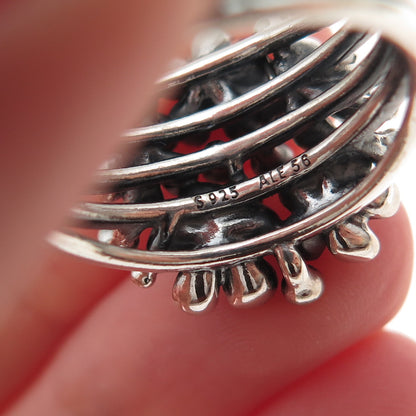 Pandora Sterling Silver Enamel Real Pearl Cherry Blossom Bouquet Ring Size 7.75