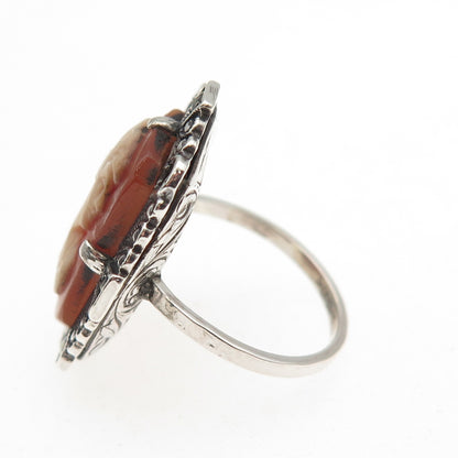 925 Sterling Antique MOP & Marcasite Lady Cameo Ring Size 5.25 (missing stone)