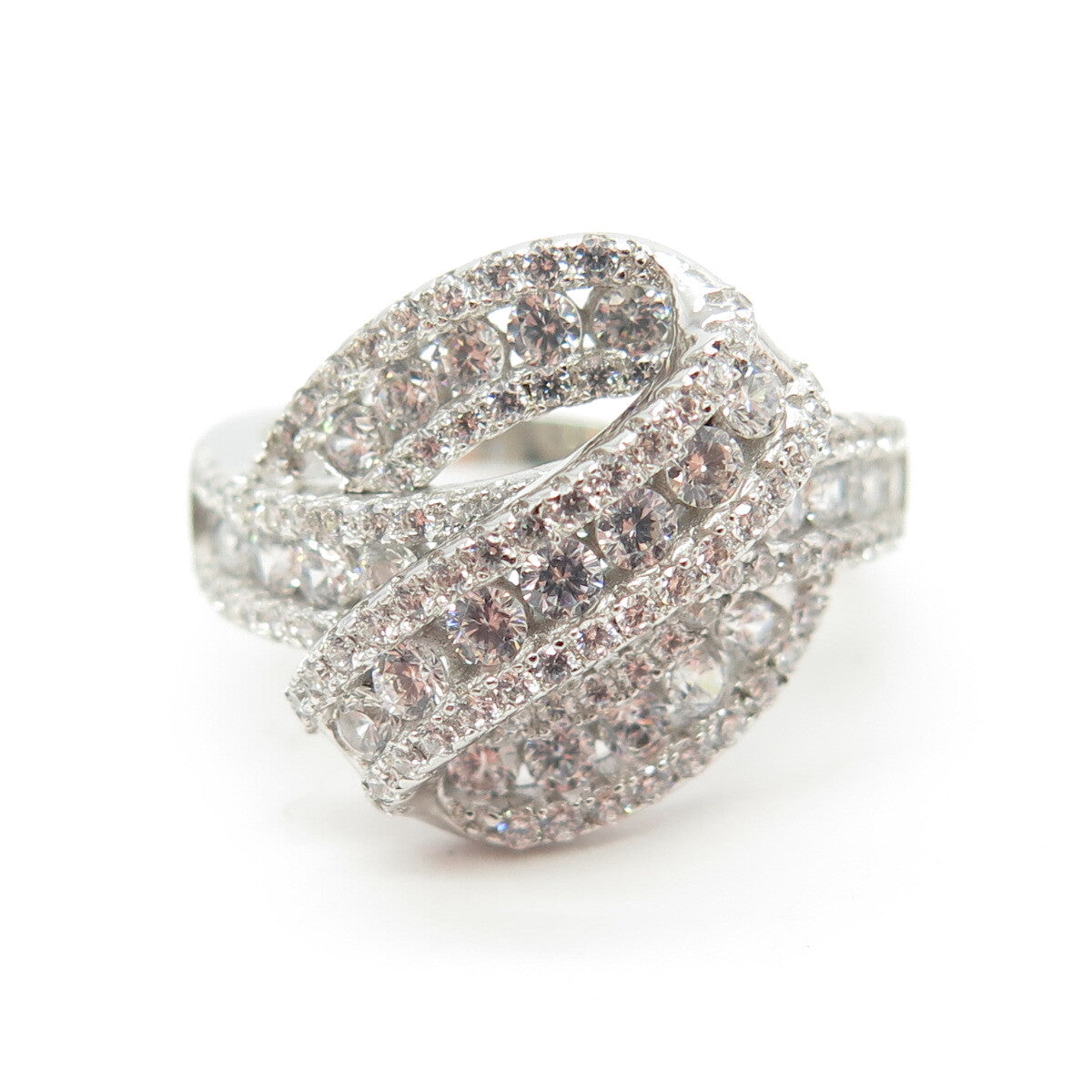 925 Sterling Silver Round-Cut C Z Twisted Ring Size 5.75
