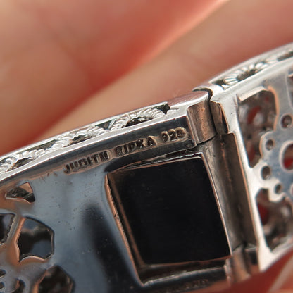 JUDITH RIPKA Sterling Silver Round-Cut C Z Flower Adjustable Cuff Bracelet 7"