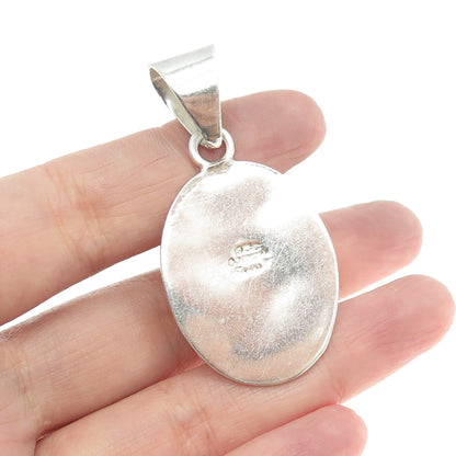 925 Sterling Silver Vintage Mexico Roman Glass Oval Pendant
