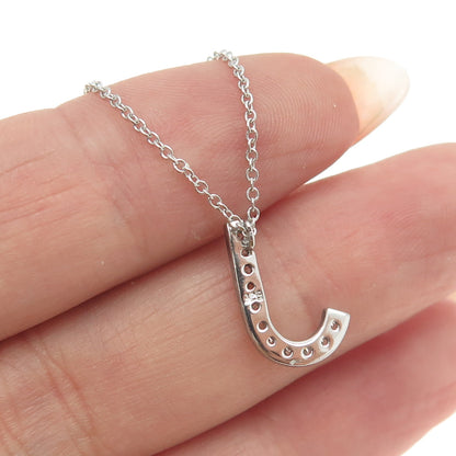 925 Sterling Silver C Z Letter "J" Initial Rolo Chain Necklace 16-18"