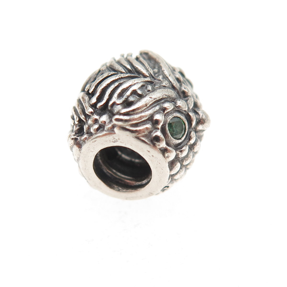 PANDORA 925 Sterling Silver Green C Z Wise Owl Slide Bead Charm