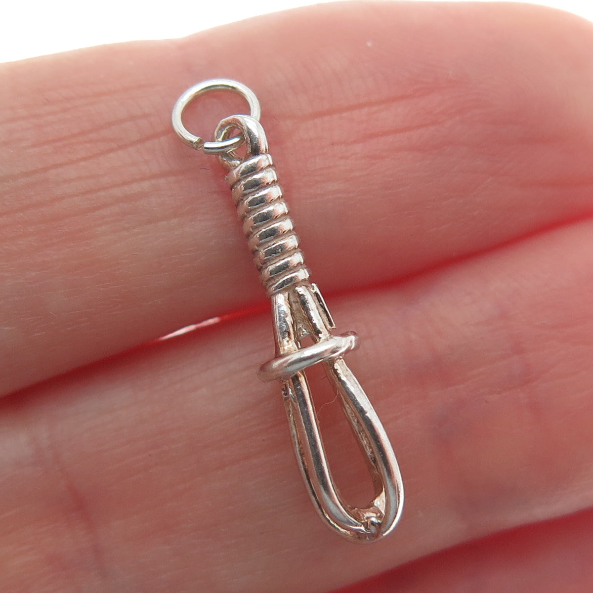 925 Sterling Silver Vintage Whip / Whisk Minimalist 3D Charm Pendant