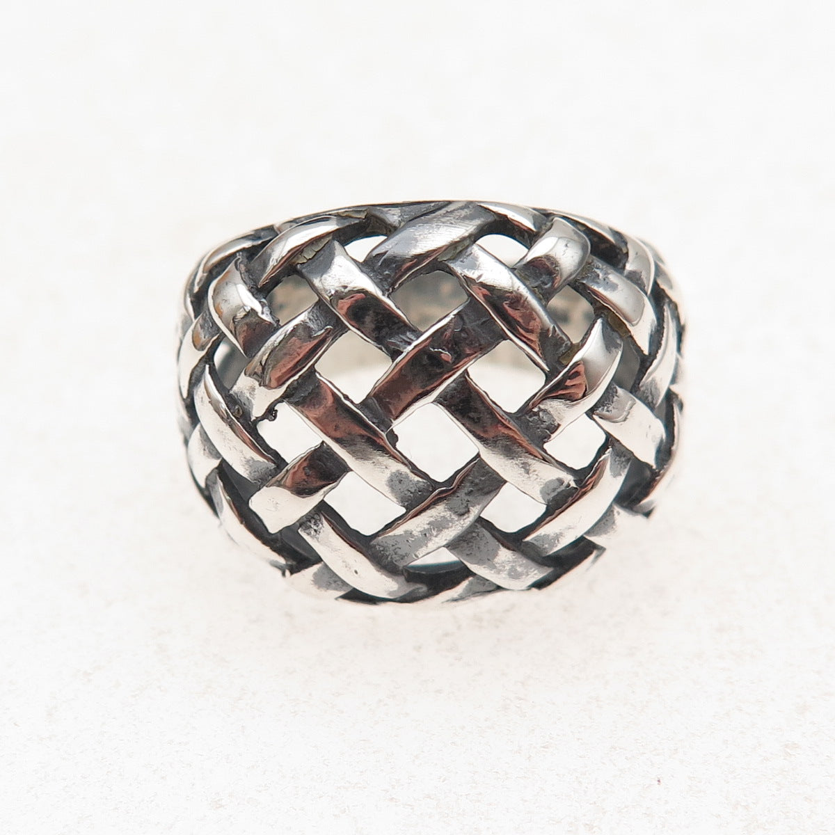 Pacific Jewelry Sterling Silver Vintage Woven Modernist Oxidized Ring Size 6.25