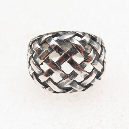 Pacific Jewelry Sterling Silver Vintage Woven Modernist Oxidized Ring Size 6.25