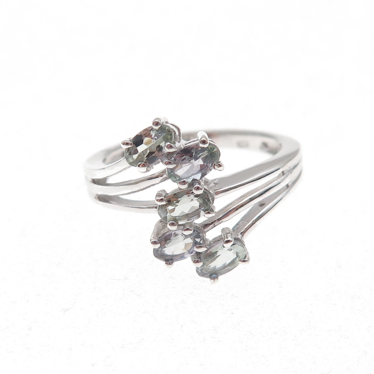Chuck Clemency 925 Sterling Silver Real Oval-Cut Iolite Bypass Ring Size 8.25