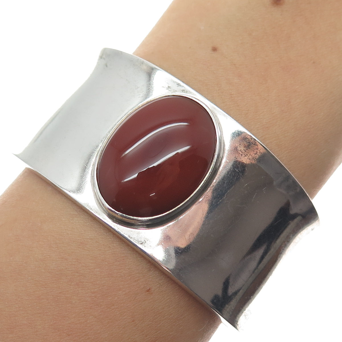 925 Sterling Silver Vintage CII Mexico Real Carnelian Adjustable Bracelet 6.75"