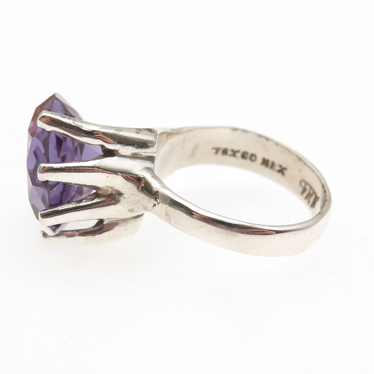 925 Sterling Silver Vintage Mexico Lab-Created Peacock Sapphire Ring Size 7.75