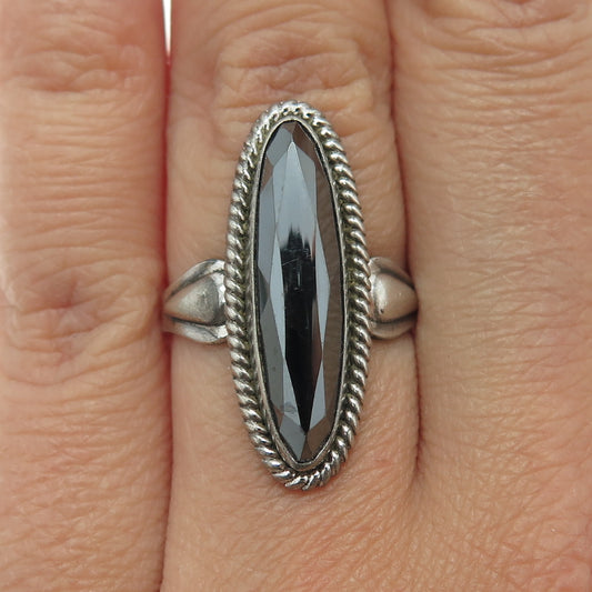 Old Pawn 925 Sterling Silver Antique Southwestern Hematite Tribal Ring Size 6