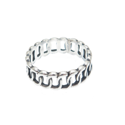 925 Sterling Silver Vintage Curb Chain Band Oxidized Ring Size 6.5