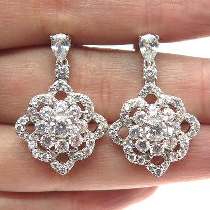 925 Sterling Silver Pear & Round-Cut Shaped C Z Dangle Earrings