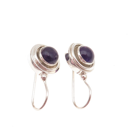 DOUG PAULUS 925 Sterling Silver Vintage Real Amethyst Modernist Earrings
