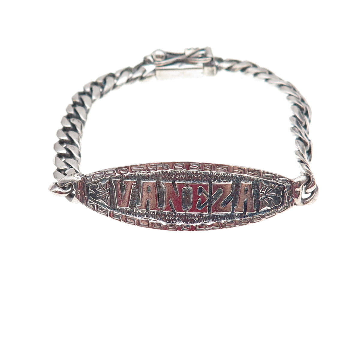 925 Sterling Silver Vintage Vaneza Name ID Cuban Link Bracelet 5.75"