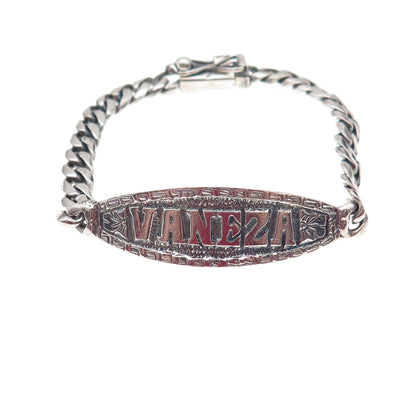 925 Sterling Silver Vintage Vaneza Name ID Cuban Link Bracelet 5.75"