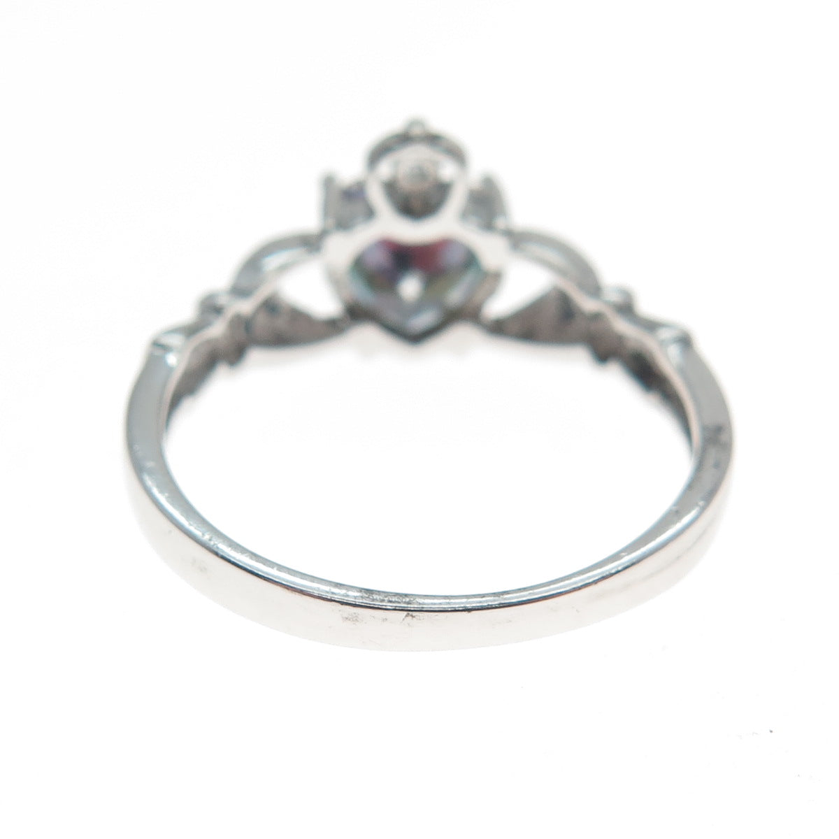 925 Sterling Silver Heart-Cut Mystic Quartz & C Z Irish Claddagh Ring Size 7.5