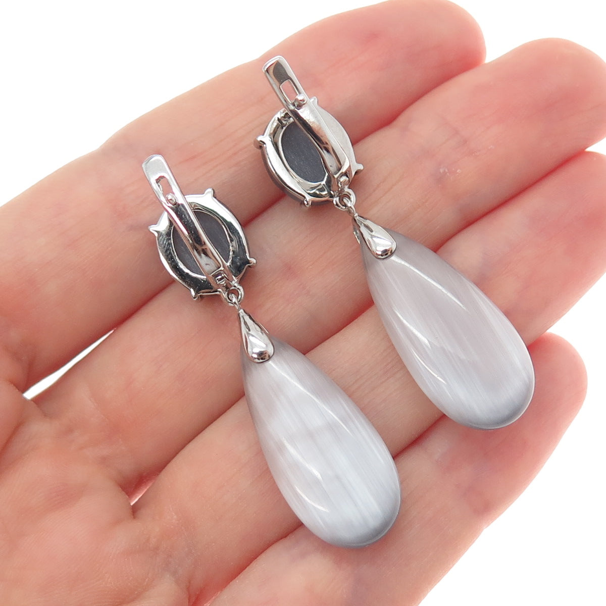 925 Sterling Silver Multi-Color Optic Fiber Cat's Eye Dangle Earrings