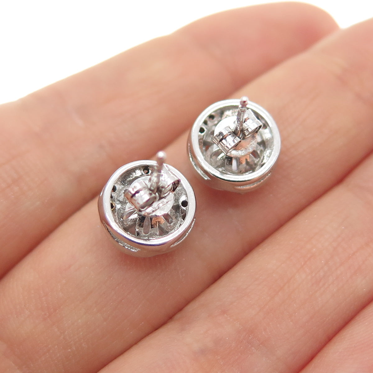 925 Sterling Silver Round-Cut C Z Stud Earrings