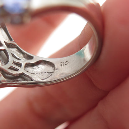 Chuck Clemency 925 Sterling Silver Real Tanzanite & White Topaz Ring Size 8.25