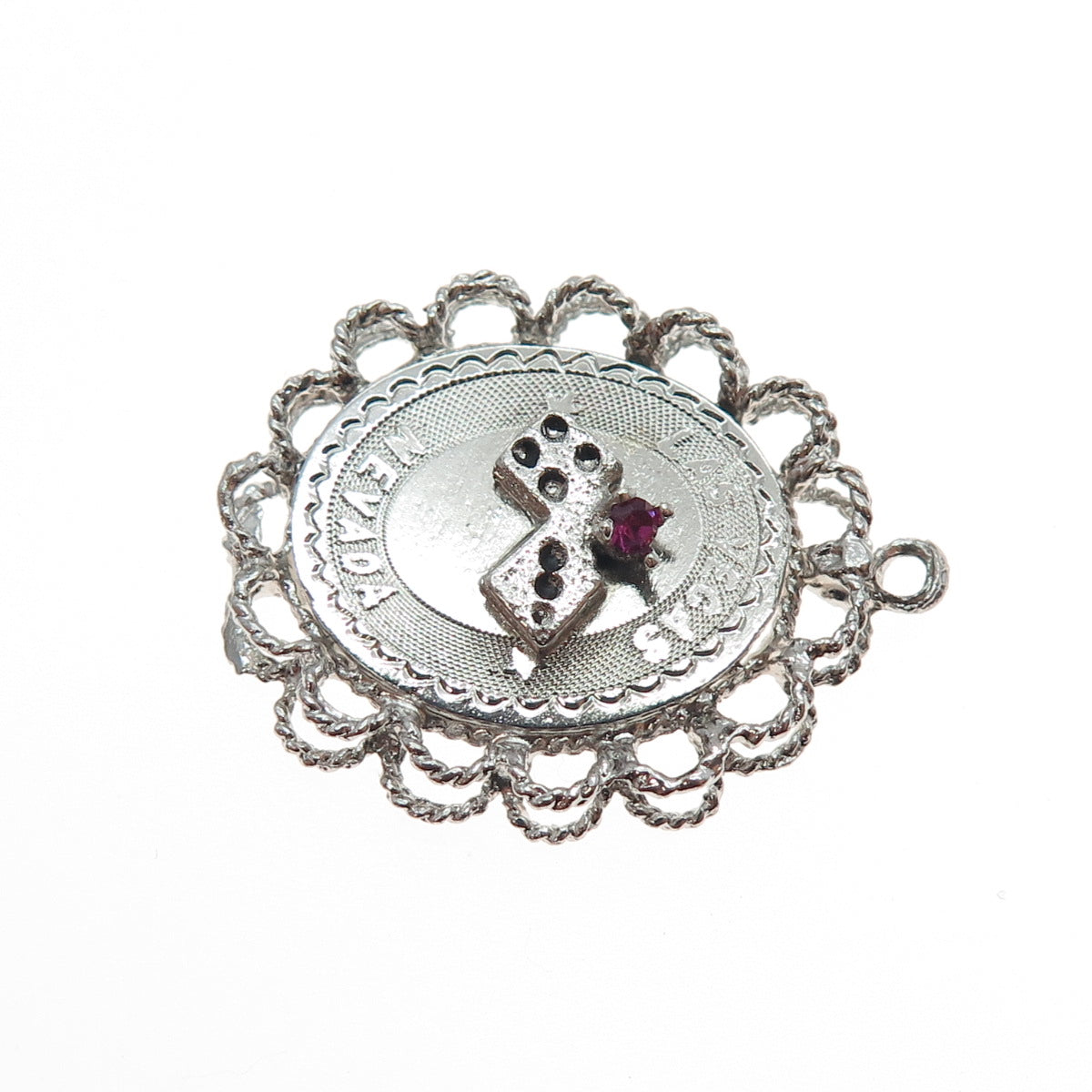 925 Sterling Silver Vintage Pink Rhinestone Las Vegas Nevada Charm Pendant