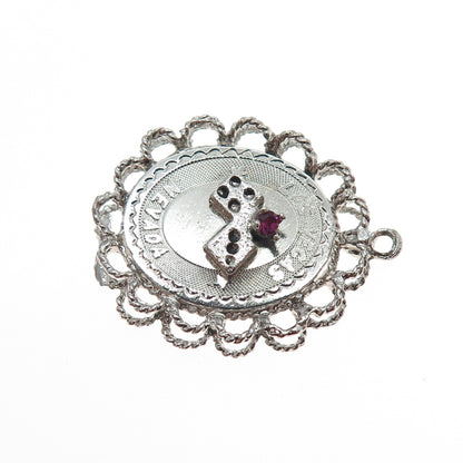 925 Sterling Silver Vintage Pink Rhinestone Las Vegas Nevada Charm Pendant
