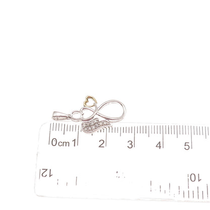 Charles Winston Sterling Silver 2-Tone Real Diamond Angel Heart Charm Pendant