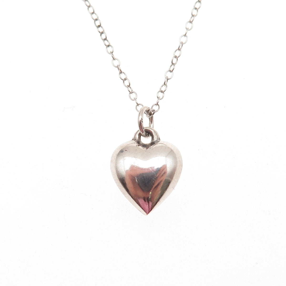 925 Sterling Silver Vintage Puffy Heart Cable Chain Necklace 18"