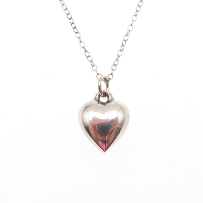 925 Sterling Silver Vintage Puffy Heart Cable Chain Necklace 18"