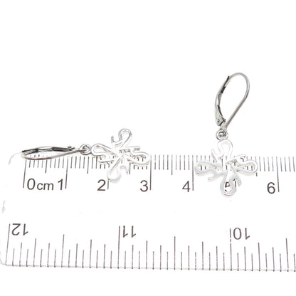 SAI 925 Sterling Silver Modernist Flower Dangle Earrings