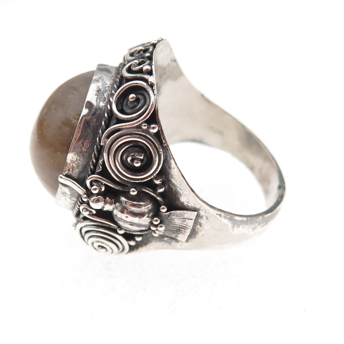 925 Sterling Silver Antique Art Deco Real Amber Bird Oxidized Ring Size 8.75