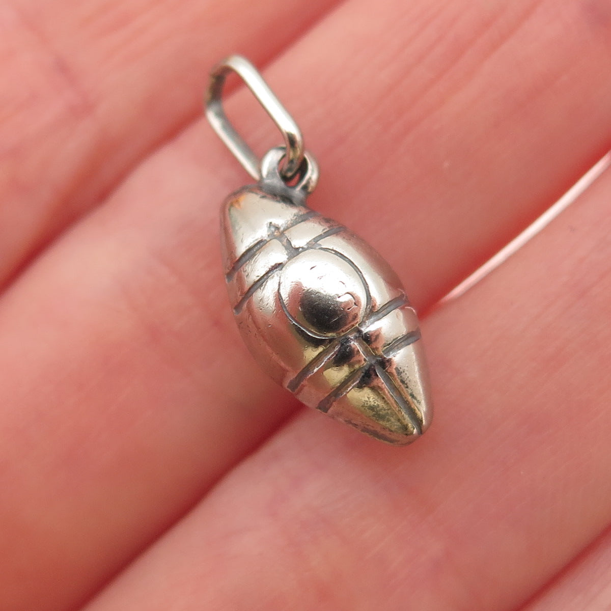 925 Sterling Silver Vintage Italy Football Ball Oxidized 3D Mini Charm Pendant