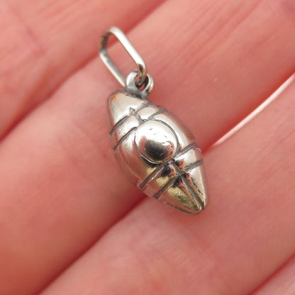 925 Sterling Silver Vintage Italy Football Ball Oxidized 3D Mini Charm Pendant