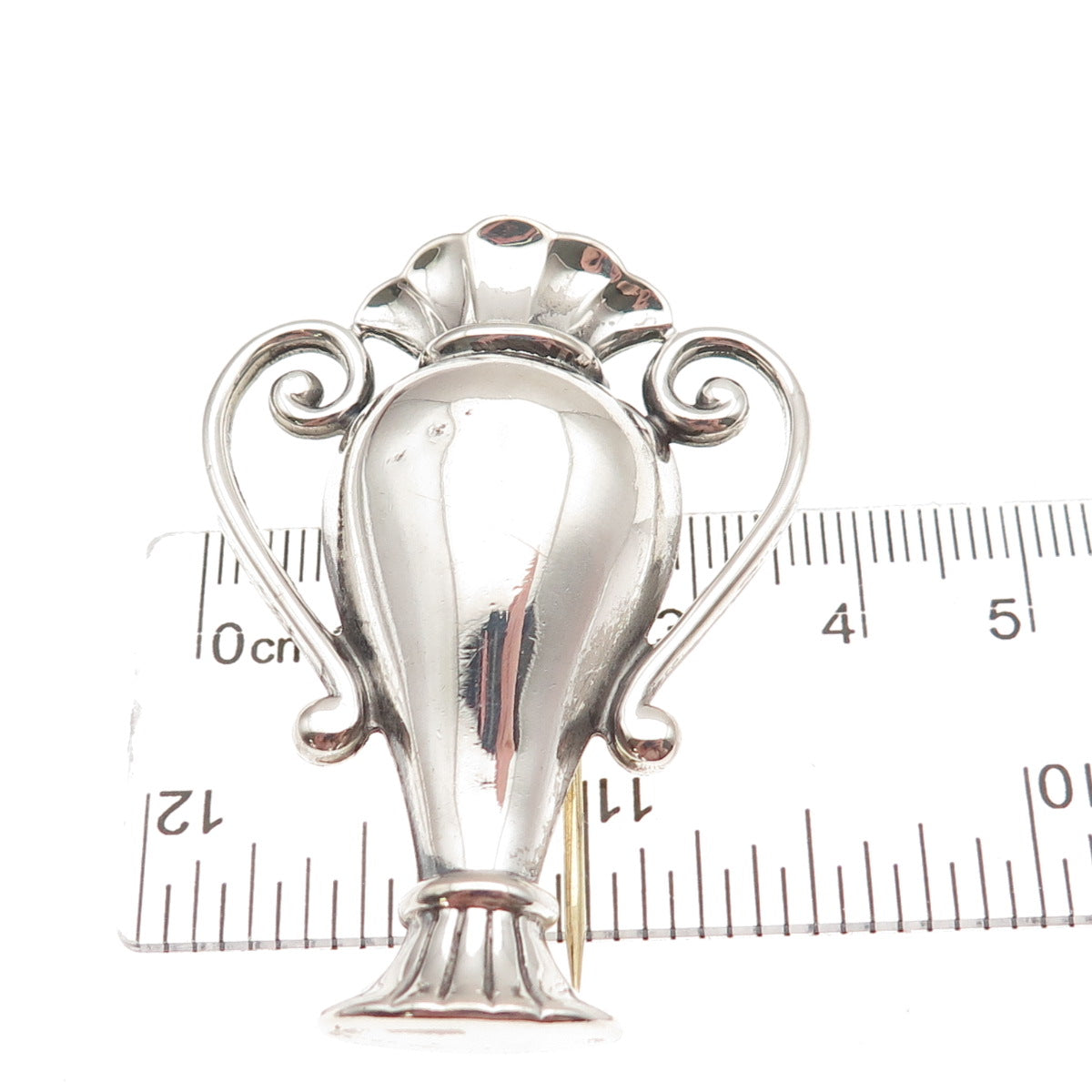 Monet 925 Sterling Silver Vintage Vase Oxidized Fur Clip / Collar Pin