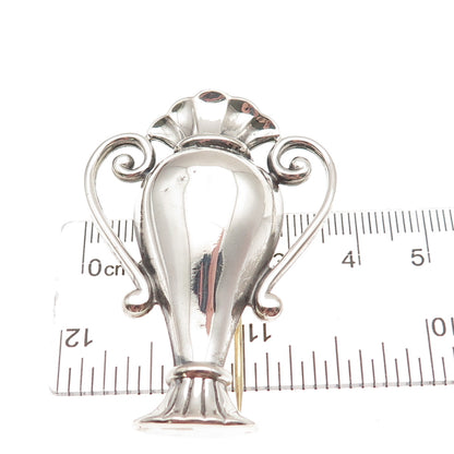 Monet 925 Sterling Silver Vintage Vase Oxidized Fur Clip / Collar Pin