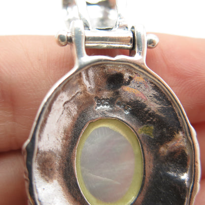 925 Sterling Silver Vintage Real Mother-of-Pearl Ornate Pendant