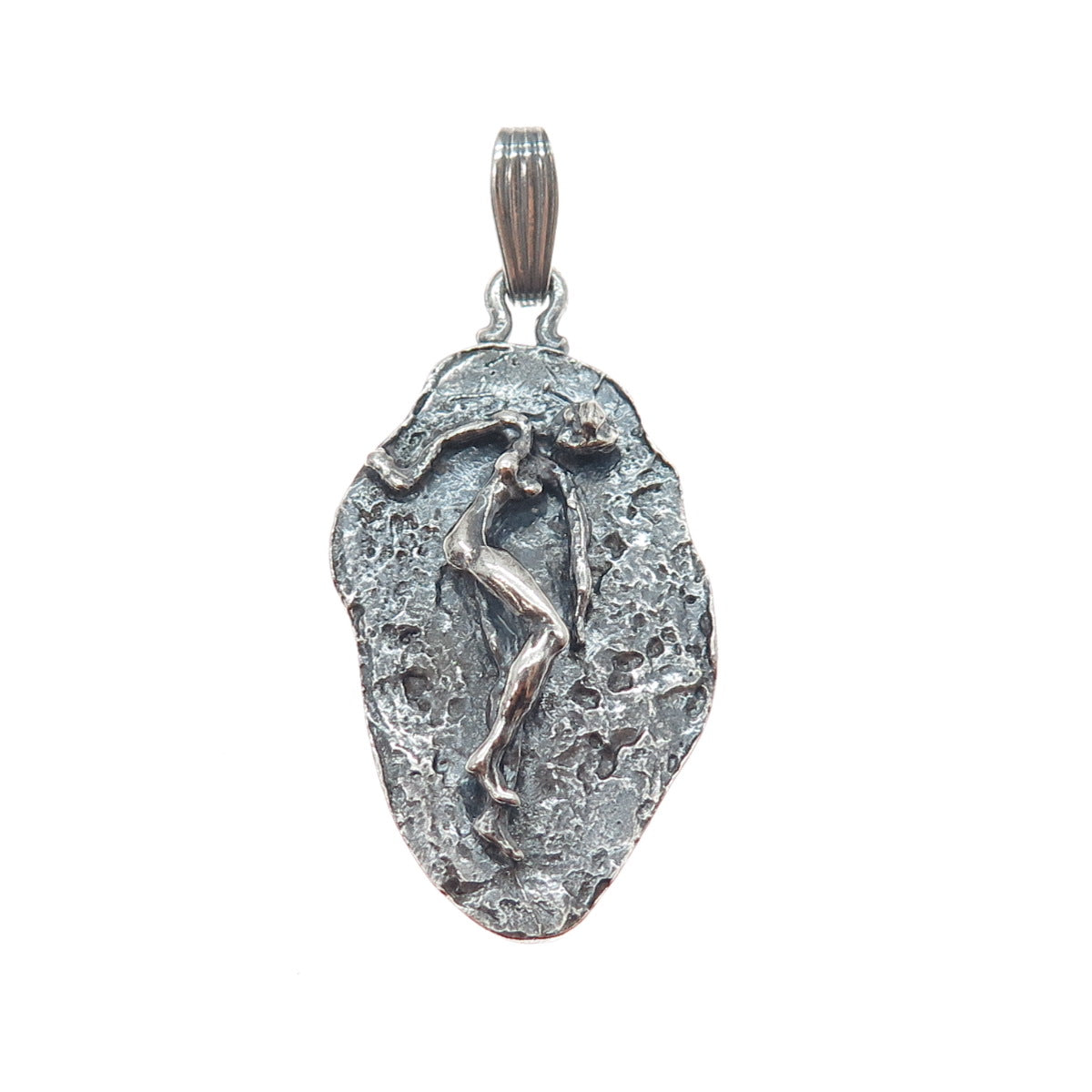 925 Sterling Silver Vintage Virgo Zodiac Sign Modernist Oxidized Charm Pendant