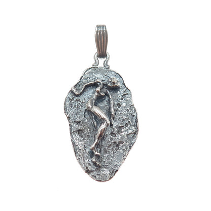 925 Sterling Silver Vintage Virgo Zodiac Sign Modernist Oxidized Charm Pendant