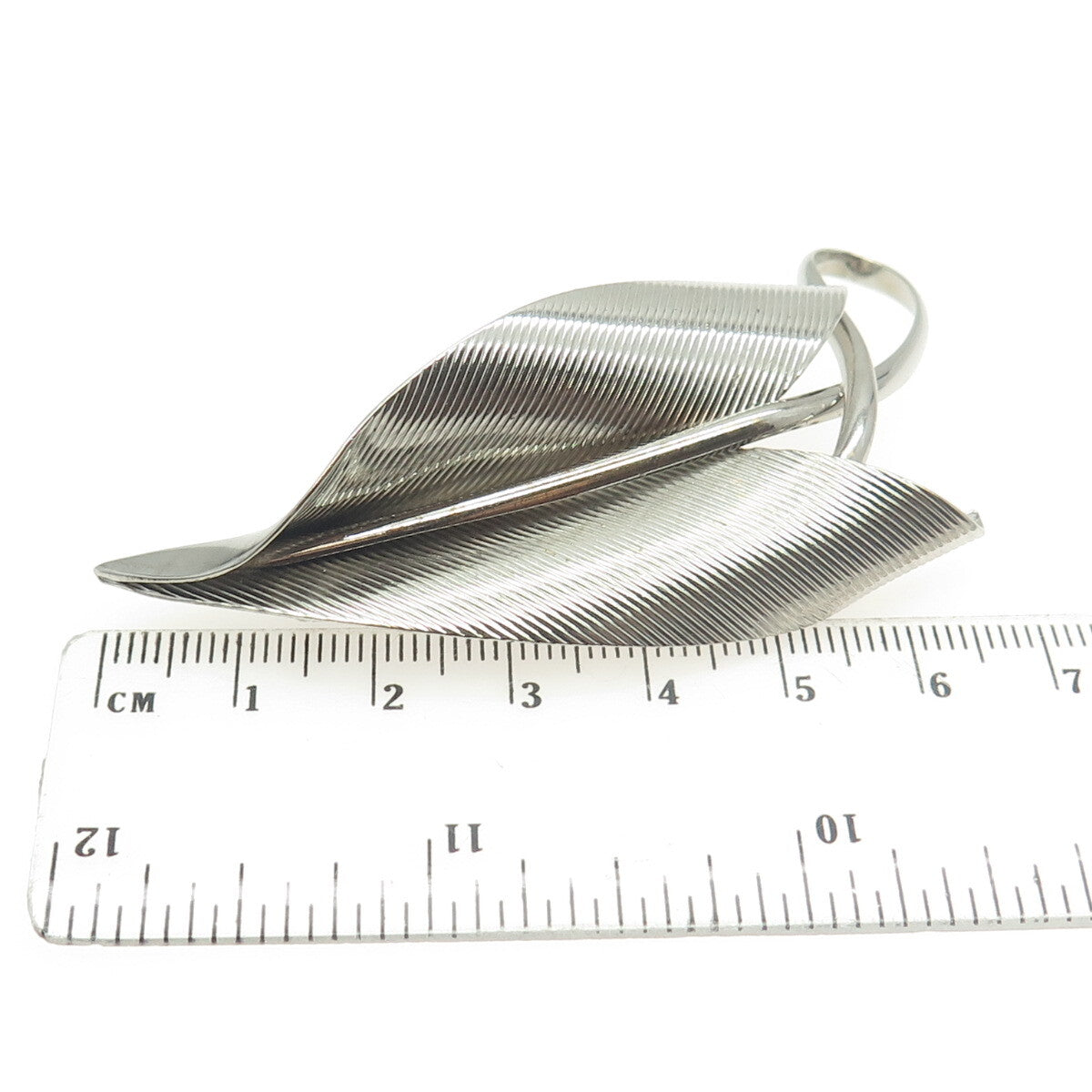 NAPIER 925 Sterling Silver Vintage Striped Leaf Pin Brooch