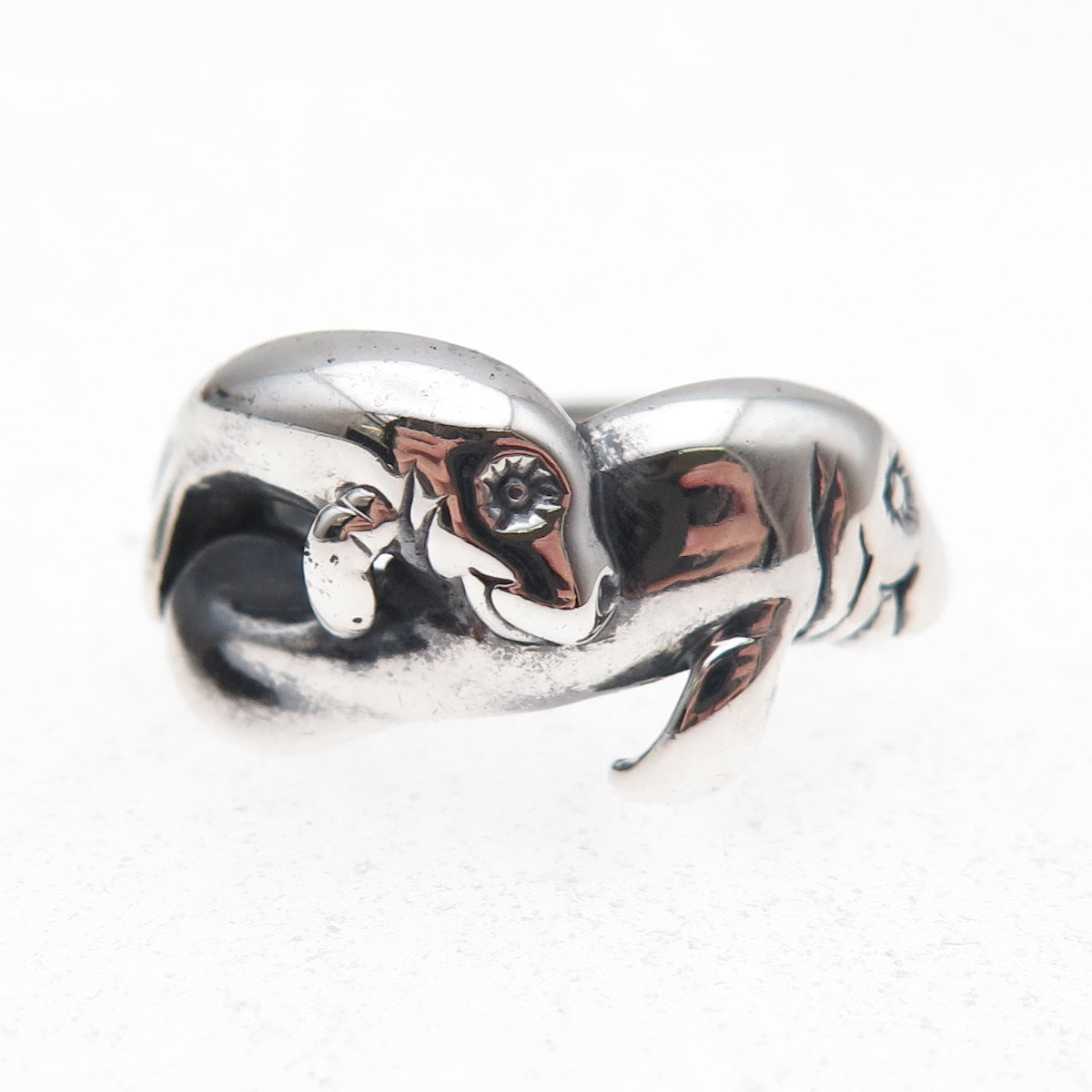 Kabana 925 Sterling Silver Vintage Sea Lion Couple Oxidized Ring Size 7