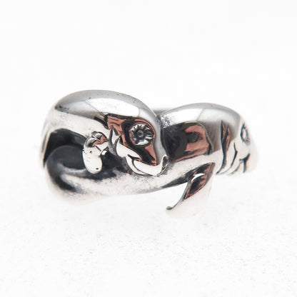 Kabana 925 Sterling Silver Vintage Sea Lion Couple Oxidized Ring Size 7