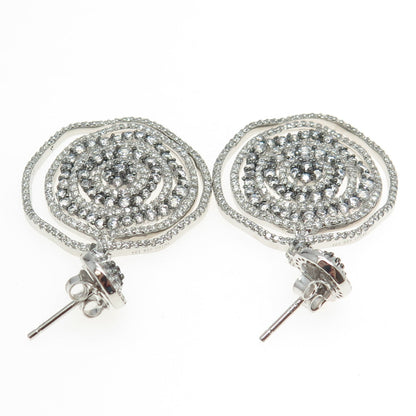 925 Sterling Silver Pave C Z Circle Dangling Earrings