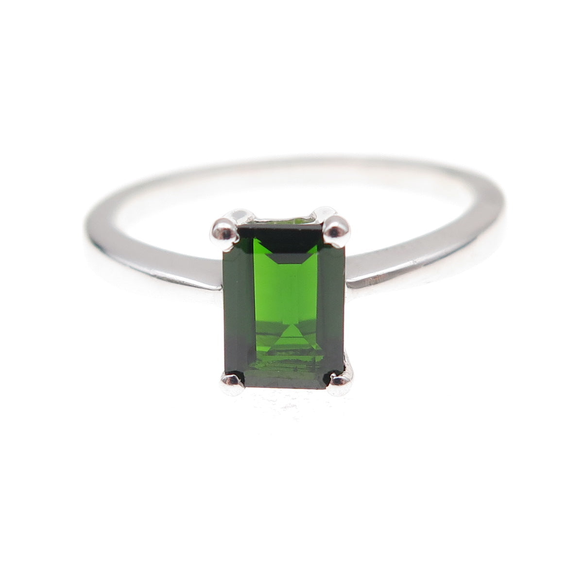 925 Sterling Silver Real Emerald-Cut Chrome Diopside Ring Size 8