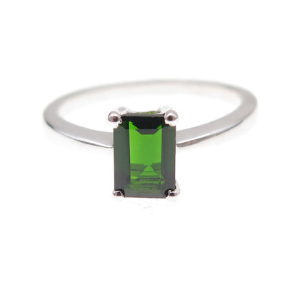 925 Sterling Silver Real Emerald-Cut Chrome Diopside Ring Size 8