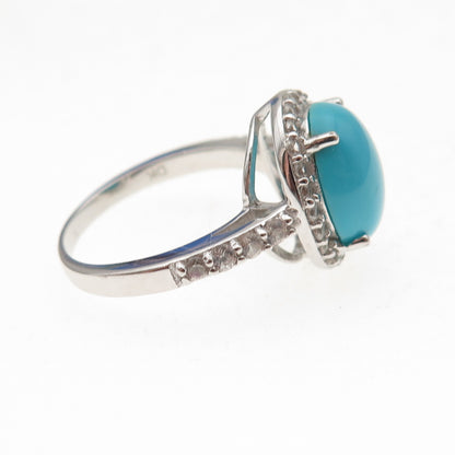 925 Sterling Silver Real Sleeping Beauty Turquoise & White Topaz Ring Size 8
